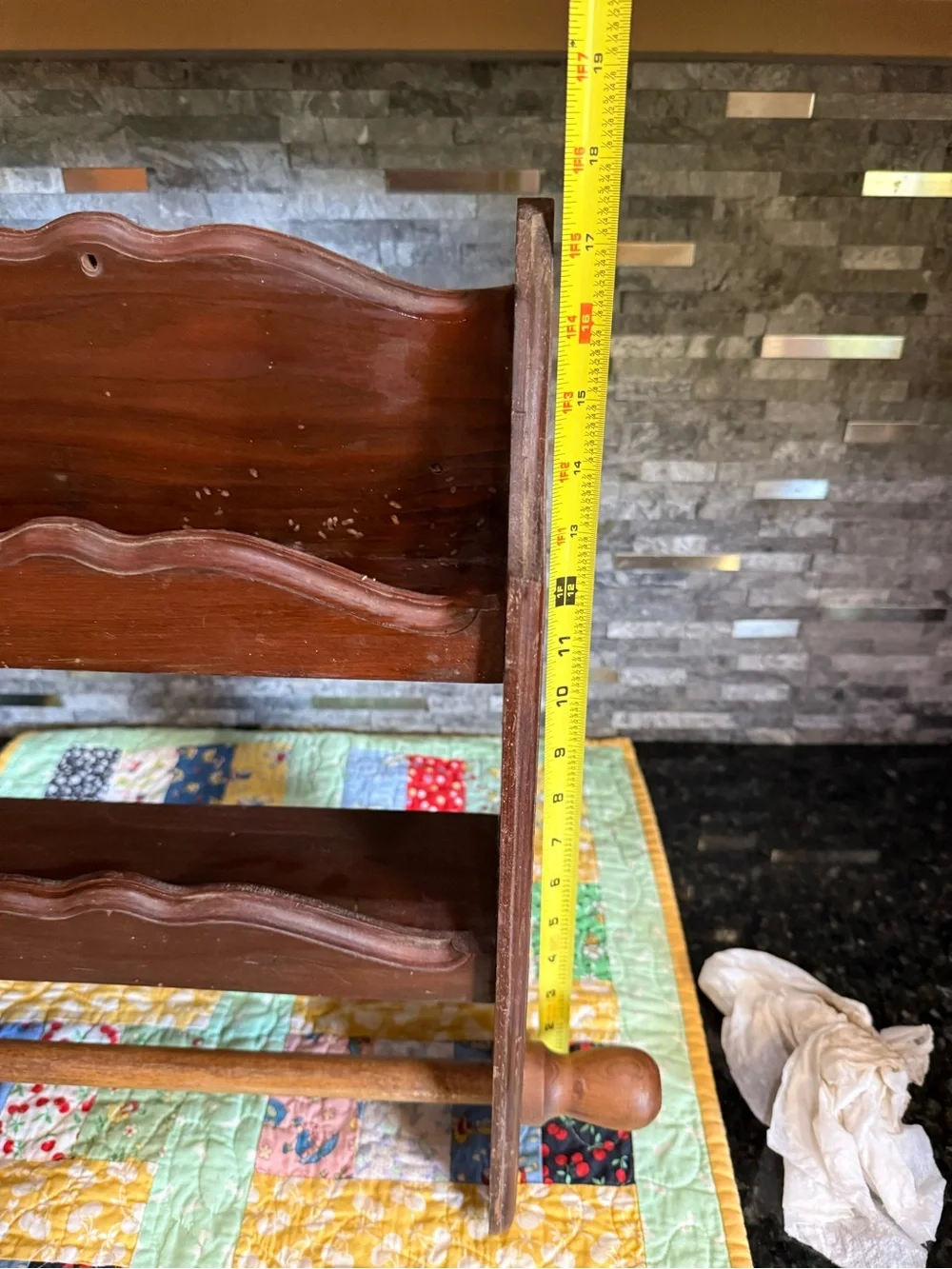 Vintage Cottage Core Wood Two Tier Spice Rack with Towel Holder